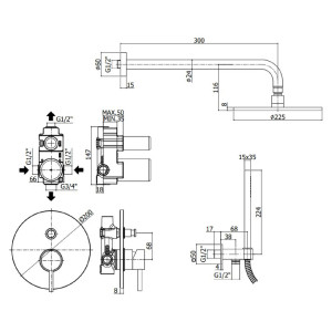 Kit doccia con miscelatore meccanico, soffione, set doccetta Light cro 2