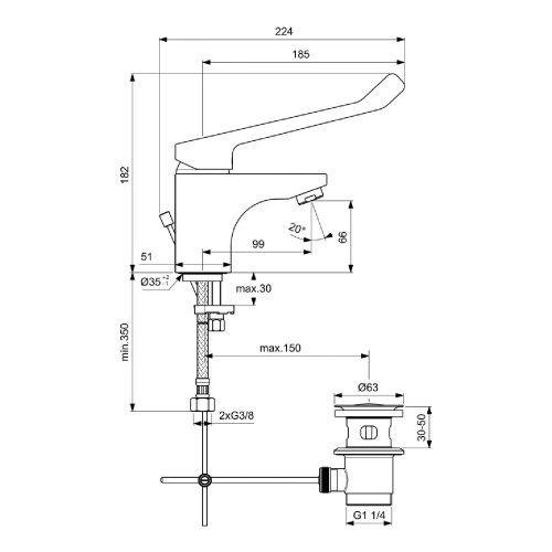 Miscelatore monocomando leva lunga Ceraplan3 cromo - Ideal Standard