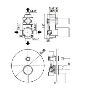 Miscelatore incasso doccia con deviatore 2 vie Light nero opaco - Paff 2