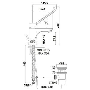 Miscelatore lavabo con leva clinica con scarico automatico Red cromo - 2
