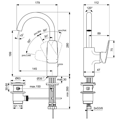 Miscelatore lavabo bocca alta con scarico Ceraplan cromo - Ideal Stand