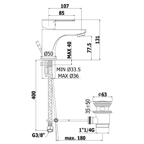 Miscelatore lavabo con scarico automatico Red cromo - Paffoni