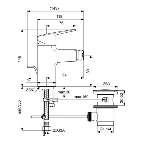 Miscelatore monocomando bidet EasyFix Ceraplan cromo | Ideal Standard