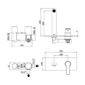 Miscelatore incasso lavabo a muro 20 cm Red cromo - Paffoni 2