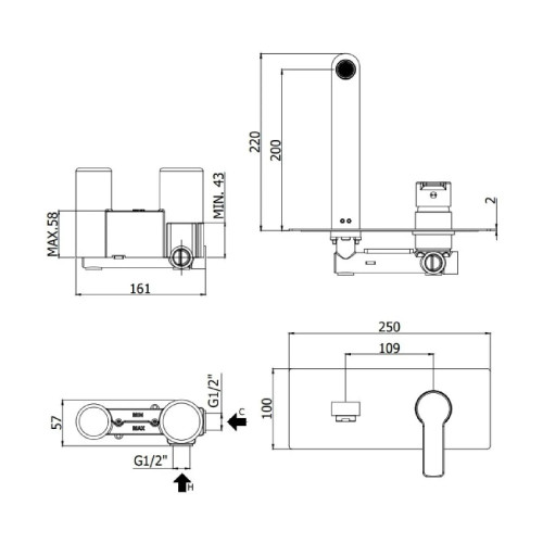 Miscelatore incasso lavabo a muro 20 cm Red cromo - Paffoni