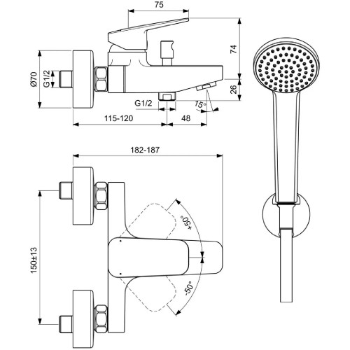 Set miscelatore monocomando esterno vasca/doccia Ceraplan cromo