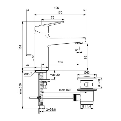 Miscelatore lavabo Ceraplan 16 cm cromo con scarico - Ideal Standard
