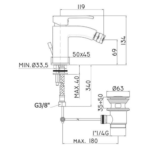 Miscelatore bidet con scarico automatico Level cromo - Paffoni