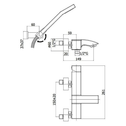 Miscelatore vasca esterno con set doccia snodato Level cromo - Paffoni