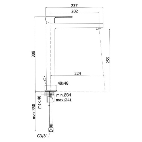 Miscelatore lavabo prolungato con scarico clic-clac Elle cromo - Paffo