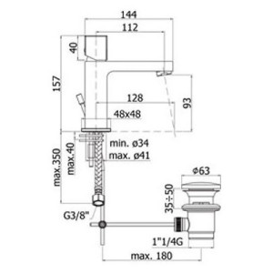 Miscelatore lavabo con scarico automatico con maniglia cubo Elle cromo 2