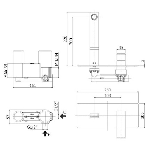 Miscelatore incasso lavabo 20 cm con piastra Elle cromo - Paffoni