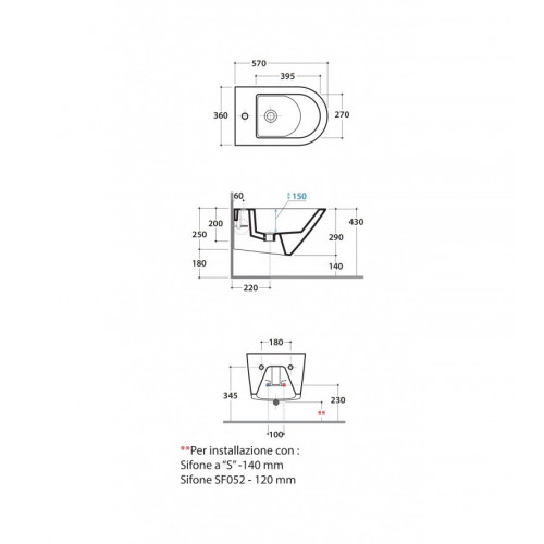 Bidet sospeso Forty3 57x36 cm bianco lucido - Ceramica Globo