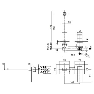 Miscelatore incasso lavabo a parete 15 cm senza piastra Elle cromo - P 2