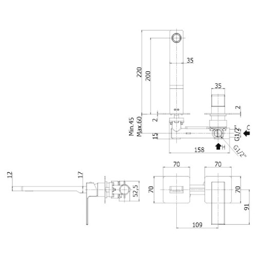 Miscelatore incasso lavabo parete 20 cm senza piastra Elle cromo - Paf