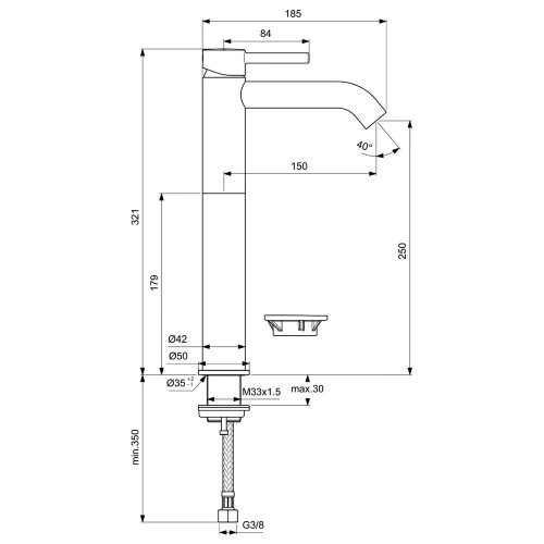 Miscelatore lavabo Ceraline nero opaco senza scarico – Ideal Standard