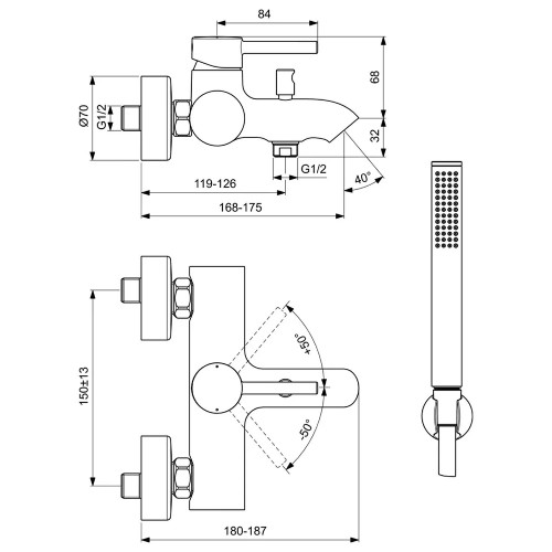 Miscelatore esterno vasca/doccia Ceraline cromo - Ideal Standard