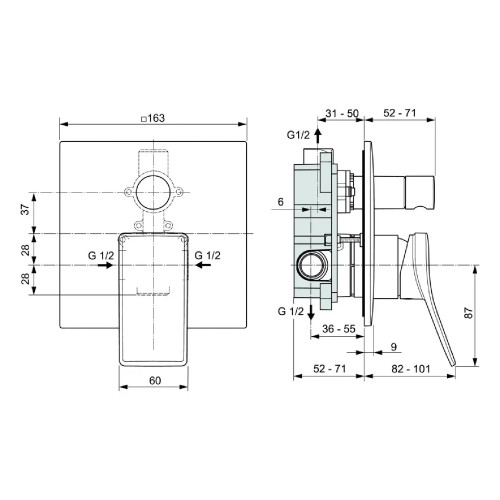 Miscelatore Conca Ideal Standard | Incasso Vasca/Doccia Cromo