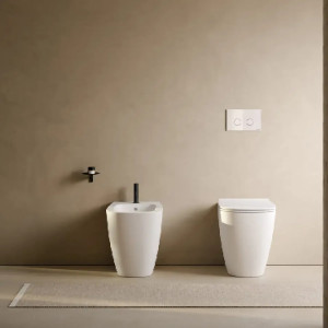 Bidet a Terra Filo Muro Genesis 55x36x43h cm Bianco Lucido - Globo 2