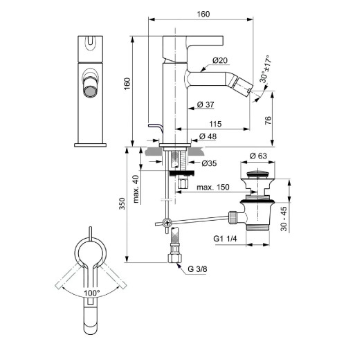 Miscelatore monocomando bidet Joy magnetic grey | Ideal Standard