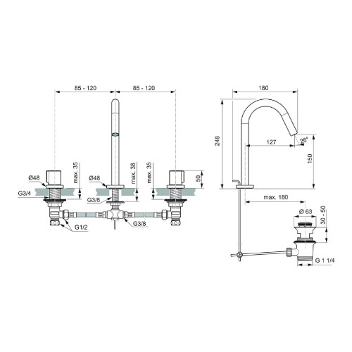 Miscelatore Monocomando Lavabo 3 Fori Joy Cromo - Ideal Standard