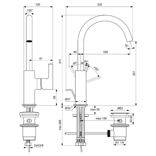 Miscelatore lavabo a bocca alta con scarico Joy cromo - Ideal Standard