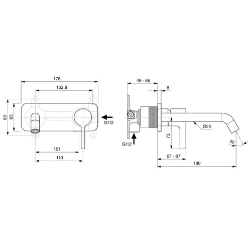 Miscelatore lavabo a parete Joy 18 cm cromo - Design Ideal Standard