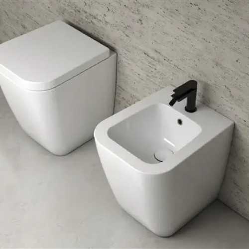 Bidet a Terra Filo Muro Stone 45x36x42h cm Bianco Lucido - Globo Onlin