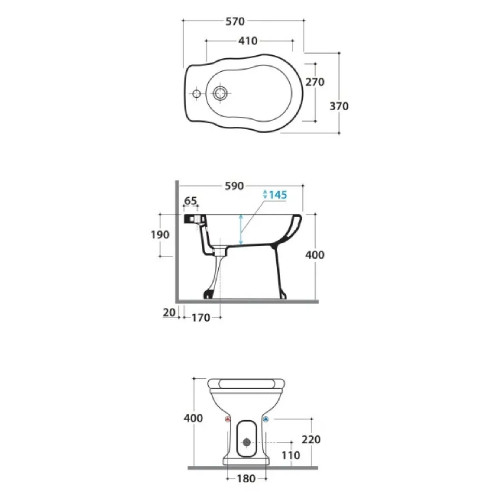 Bidet a terra filo muro Paestum 57x37x40h cm bianco lucido - Globo