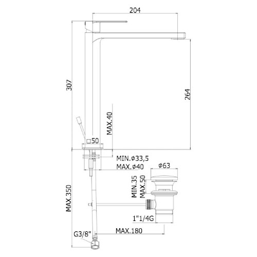 Miscelatore lavabo prolungato con scarico automatico Tango cromo - Paf