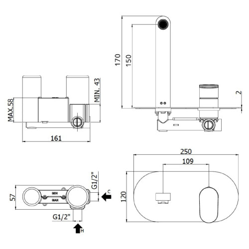 Miscelatore incasso lavabo parete 15 cm Candy cromo - Paffoni