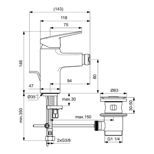 Miscelatore bidet Ceraplan con scarico EasyFix+ cromo - Ideal Standard