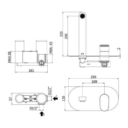 Miscelatore incasso lavabo 20 cm Candy cromo - Paffoni
