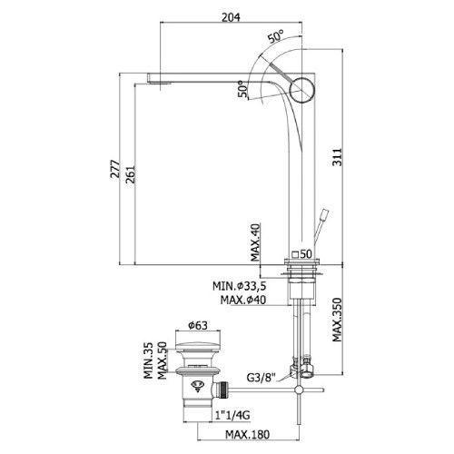 Miscelatore lavabo alto con scarico clic-clac Rock cromo - Paffoni