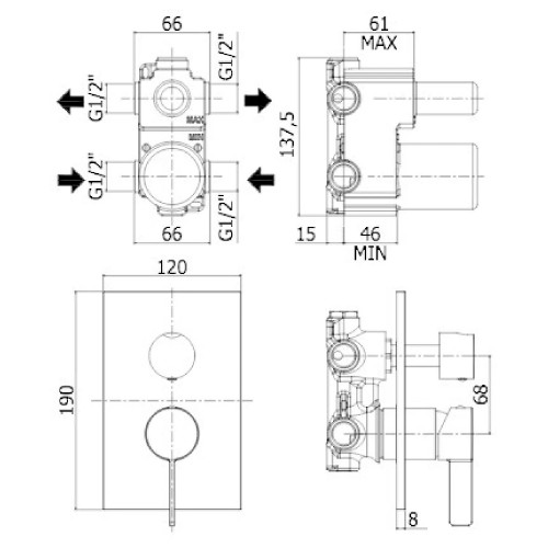 Miscelatore incasso doccia con deviatore 2 vie Rock cromo - Paffoni