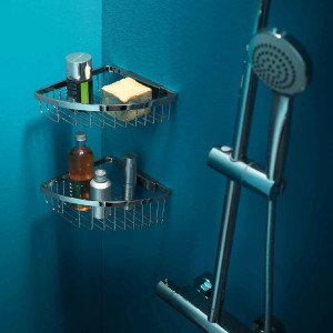 Cestino portaoggetti angolare sganciabile ottone cromato - Inda 2