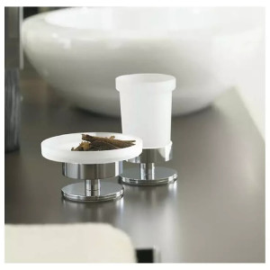 Porta sapone da appoggio Touch con bacinella in vetro satinato cromo - 2