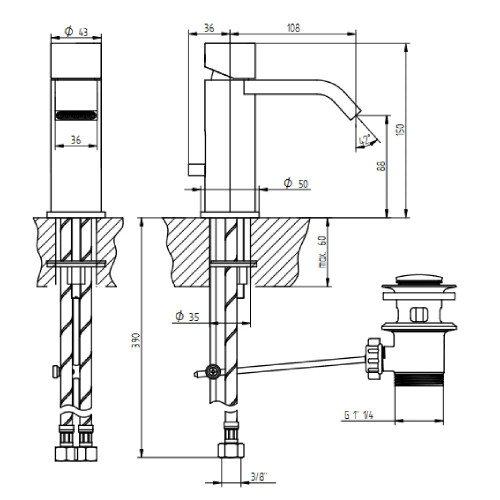 Miscelatore per lavabo monoforo con scarico M-Uno cromo - Bellosta