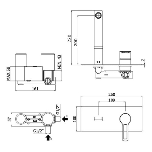 Miscelatore per lavabo incasso a parete 20 cm Ringo cromo - Paffoni
