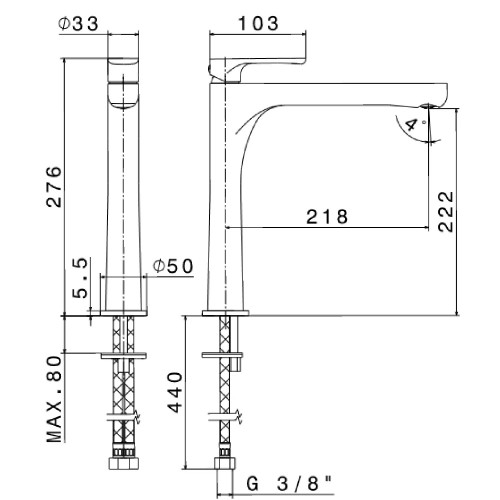 Miscelatore Monocomando Alta per Lavabo Senza Scarico Linfa II Copper