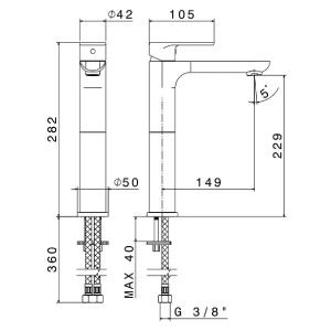 Miscelatore Monocomando Alta per Lavabo Senza Scarico Extro Cromo - Ne 2