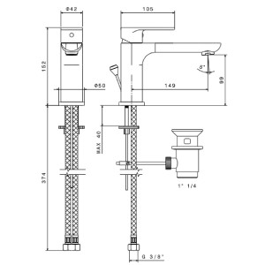 Miscelatore Monocomando per Lavabo con Scarico e Bocca Prolungata Extr 2
