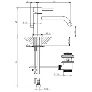Miscelatore per lavabo monoforo con bocca prolungata e scarico Bambù c 2