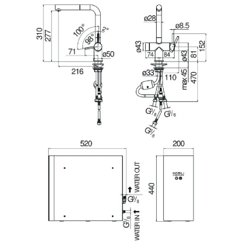 Miscelatore lavello elettrico con frigo-gasatore Sorgente Frizza - Nob