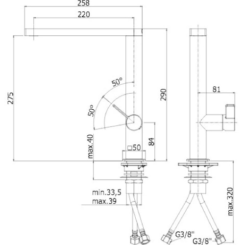 Miscelatore per lavello quadro con canna orientabile Rock cromo - Paff