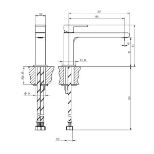 Miscelatore per lavabo con bocca extraprolungata senza scarico Jq crom 2