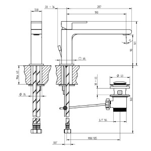Miscelatore per lavabo monoforo bocca extraprolungata con scarico Jq c 2