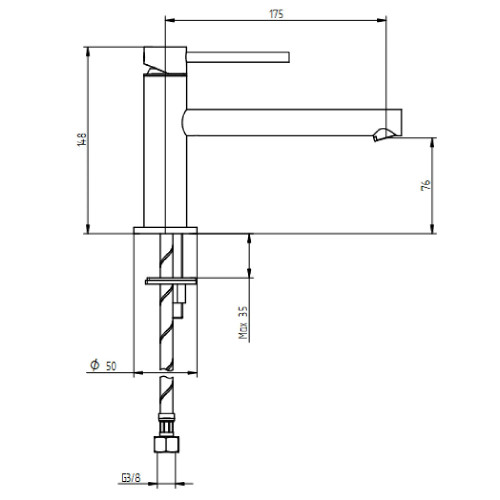 Miscelatore per lavabo monoforo con bocca prolungata senza scarico Min