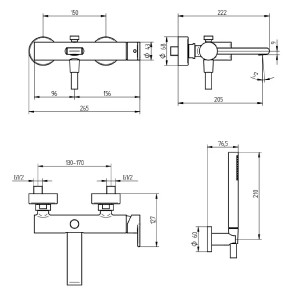 Miscelatore per vasca esterno con doccetta Jeans cromo - Bellosta 2