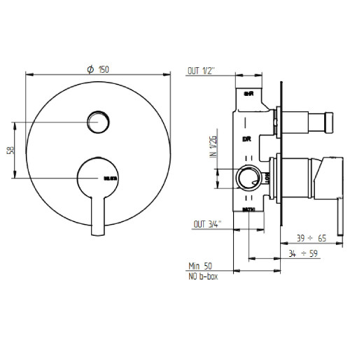 Miscelatore per vasca/doccia ad incasso con deviatore 2 uscite M-Due c